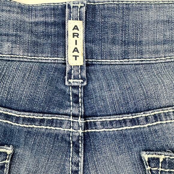Ariat Women's REAL Meg Jeans Size 32R Boot Cut Mid Rise Stretch Raw Hem Blue - Picture 8 of 11